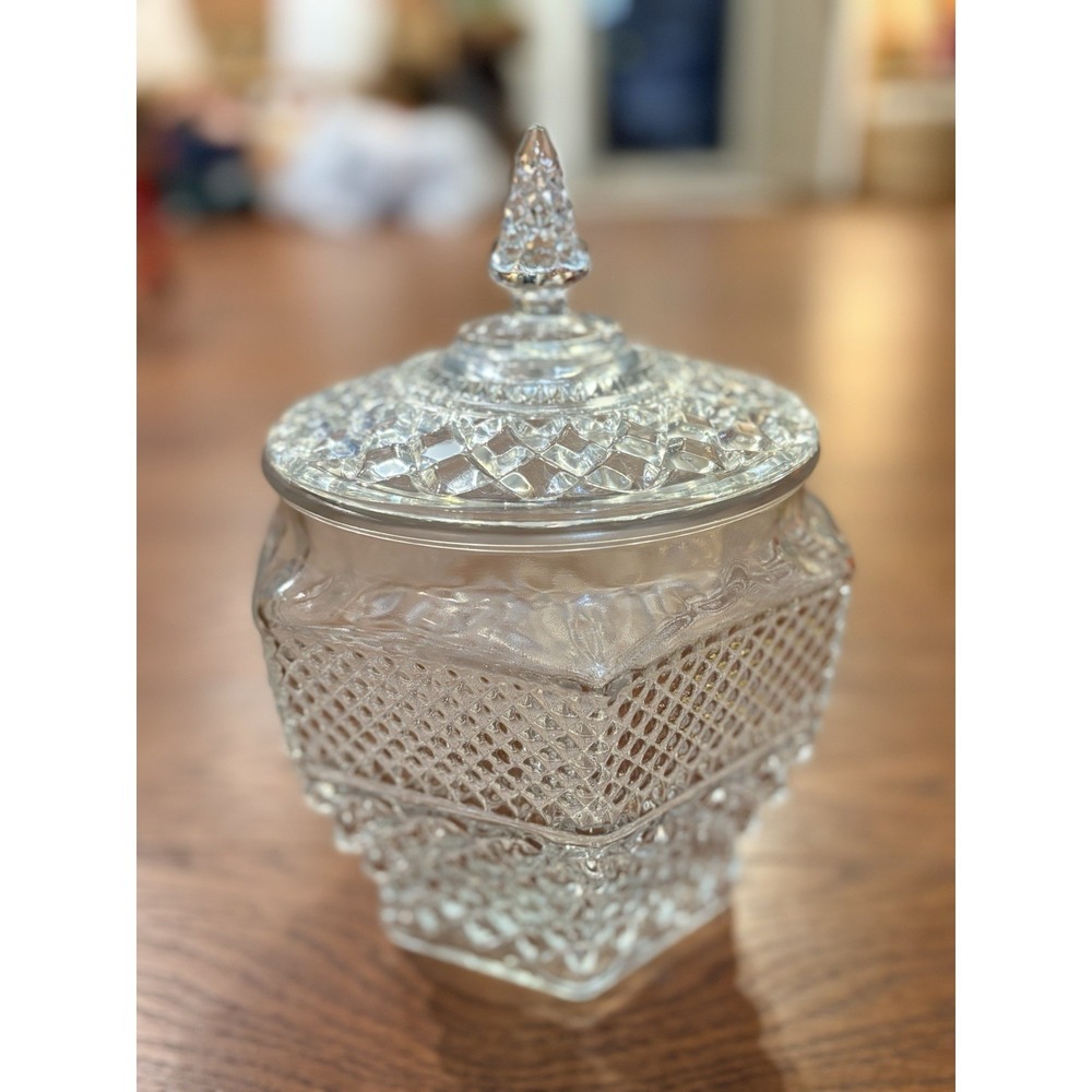 Vintage ANCHOR HOCKING 10.5" Pattern Glass WEXFORD Cookie Jar With Lid